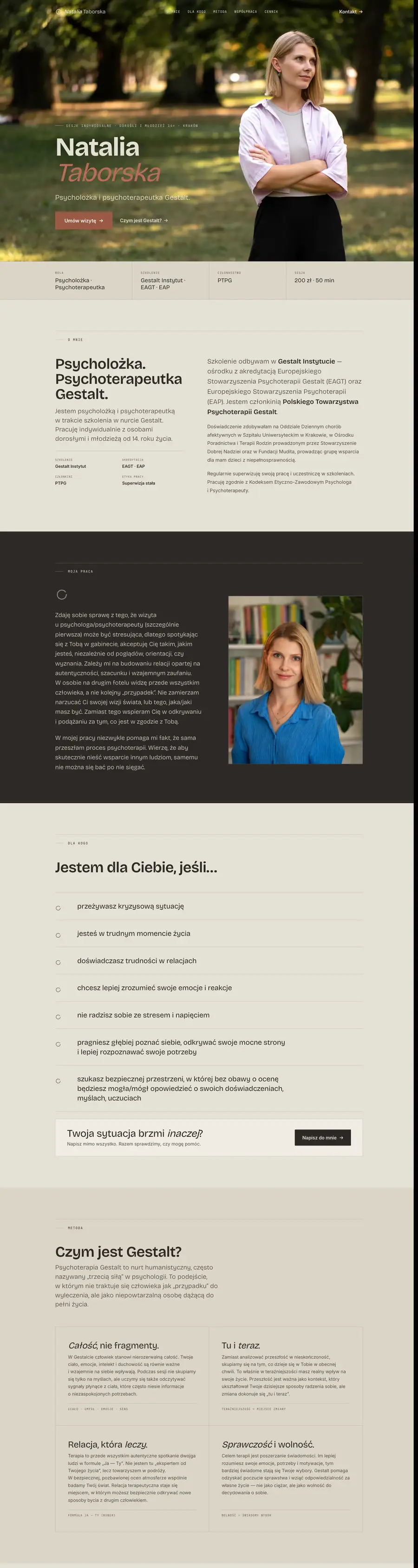 Home page of Natalia Taborska, Gestalt psychotherapy